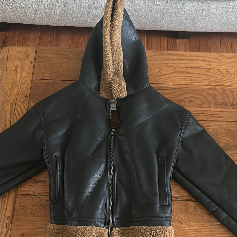 RSQ Black and Tan Aviator Jacket with Sherpa Lining